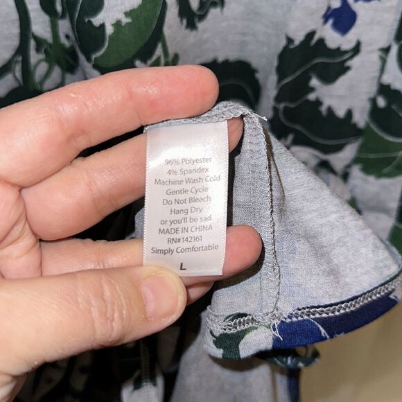 LuLaRoe L Julia Gray Green Blue Floral Short Sleeve Crewneck Dress - Picture 9 of 10